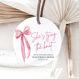 Blush Pink Bow Ze is Tying the Knot Vrijgezellenfe Bedankjes Labels