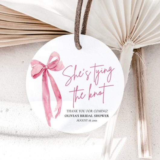 Blush Pink Bow Ze is Tying the Knot Vrijgezellenfe Bedankjes Labels