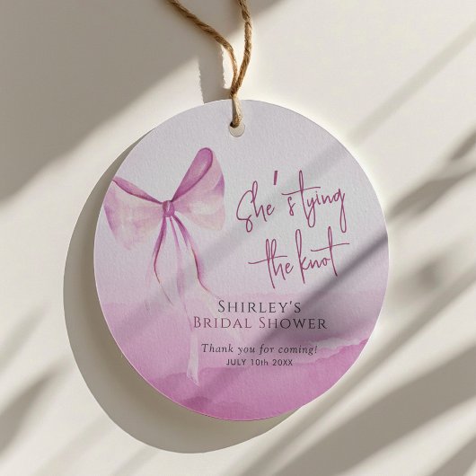 Blush Pink Bow Ze is Tying the Knot Vrijgezellenfe Bedankjes Labels