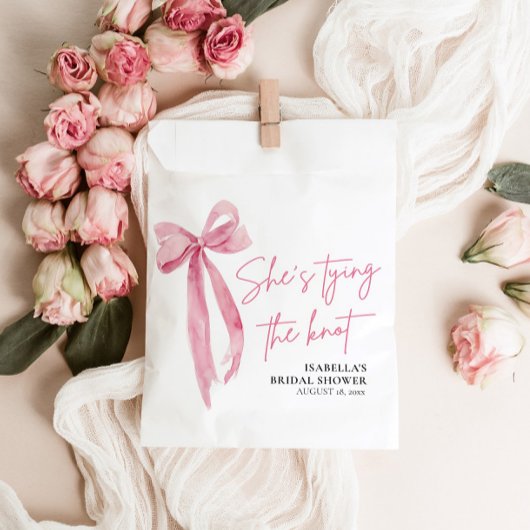 Blush Pink Bow Ze is Tying the Knot Vrijgezellenfe Bedankzakje