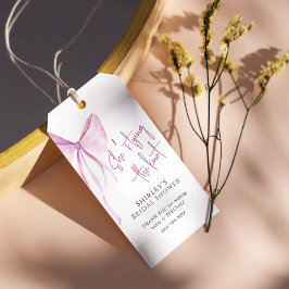 Blush Pink Bow Ze is Tying the Knot Vrijgezellenfe Cadeaulabel