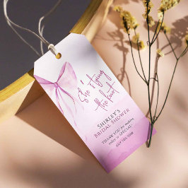 Blush Pink Bow Ze is Tying the Knot Vrijgezellenfe Cadeaulabel