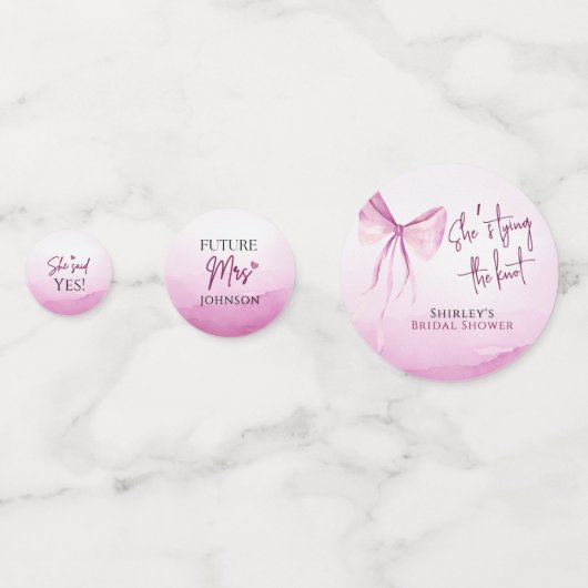 Blush Pink Bow Ze is Tying the Knot Vrijgezellenfe Confetti (Voorkanten)