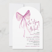 Blush Pink Bow Ze is Tying the Knot Vrijgezellenfe Kaart (Voorkant)