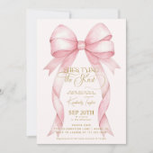 Blush Pink Bow Ze is Tying the Knot Vrijgezellenfe Kaart (Voorkant)