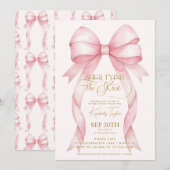 Blush Pink Bow Ze is Tying the Knot Vrijgezellenfe Kaart (Voorkant / Achterkant)