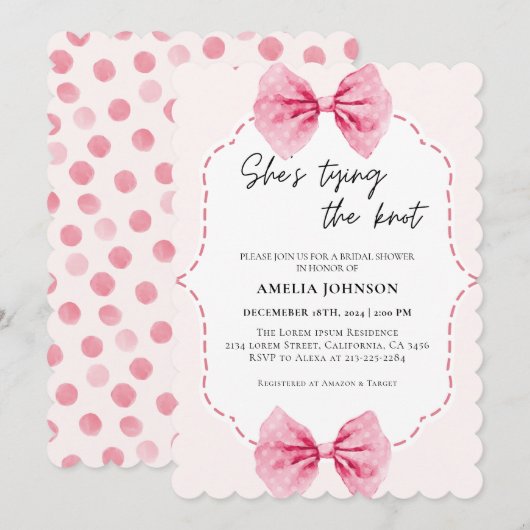 Blush Pink Bow Ze is Tying the Knot Vrijgezellenfe Kaart (Voorkant / Achterkant)