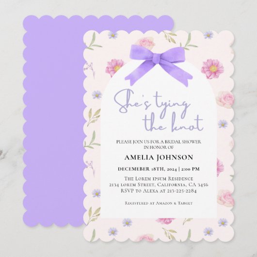 Blush Pink Bow Ze is Tying the Knot Vrijgezellenfe Kaart (Voorkant / Achterkant)