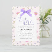 Blush Pink Bow Ze is Tying the Knot Vrijgezellenfe Kaart (Staand voorkant)