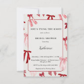 Blush Pink Bow Ze is Tying the Knot Vrijgezellenfe Kaart (Voorkant)