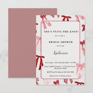 Blush Pink Bow Ze is Tying the Knot Vrijgezellenfe Kaart
