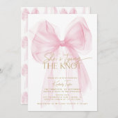 Blush Pink Bow Ze is Tying the Knot Vrijgezellenfe Kaart (Voorkant / Achterkant)