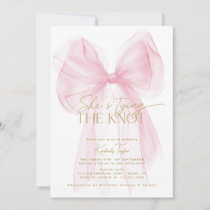 Blush Pink Bow Ze is Tying the Knot Vrijgezellenfe Kaart