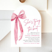 Blush Pink Bow Ze is Tying the Knot Vrijgezellenfe Kaart