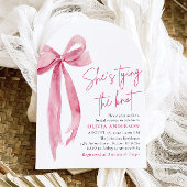 Blush Pink Bow Ze is Tying the Knot Vrijgezellenfe Kaart