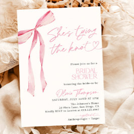 Blush Pink Bow Ze is Tying the Knot Vrijgezellenfe Kaart