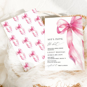 Blush Pink Bow Ze is Tying the Knot Vrijgezellenfe Kaart