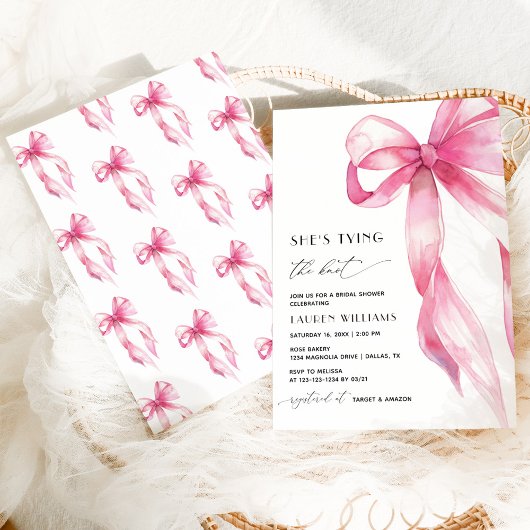 Blush Pink Bow Ze is Tying the Knot Vrijgezellenfe Kaart