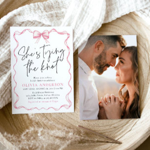 Blush Pink Bow Ze is Tying the Knot Vrijgezellenfe Kaart