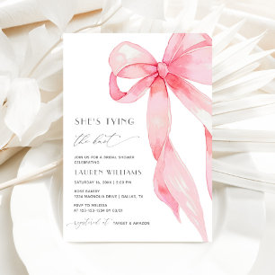 Blush Pink Bow Ze is Tying the Knot Vrijgezellenfe Kaart