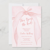 Blush Pink Bow Ze is Tying the Knot Vrijgezellenfe Kaart (Voorkant)