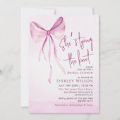 Blush Pink Bow Ze is Tying the Knot Vrijgezellenfe Kaart (Voorkant)