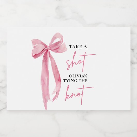 Blush Pink Bow Ze is Tying the Knot Vrijgezellenfe Likeurfles Etiket (Enkel label)