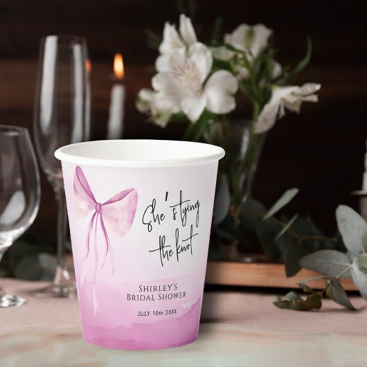 Blush Pink Bow Ze is Tying the Knot Vrijgezellenfe Papieren Bekers