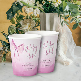Blush Pink Bow Ze is Tying the Knot Vrijgezellenfe Papieren Bekers