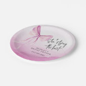 Blush Pink Bow Ze is Tying the Knot Vrijgezellenfe Papieren Bordje (Gekanteld)