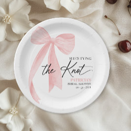 Blush Pink Bow Ze is Tying the Knot Vrijgezellenfe Papieren Bordje