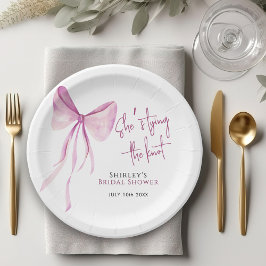Blush Pink Bow Ze is Tying the Knot Vrijgezellenfe Papieren Bordje