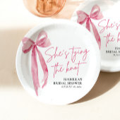 Blush Pink Bow Ze is Tying the Knot Vrijgezellenfe Papieren Bordje