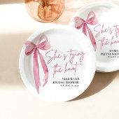 Blush Pink Bow Ze is Tying the Knot Vrijgezellenfe Papieren Bordje
