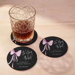 Blush Pink Bow Ze is Tying the Knot Vrijgezellenfe Ronde Kartonnen Onderzetter