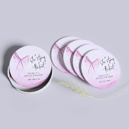 Blush Pink Bow Ze is Tying the Knot Vrijgezellenfe Ronde Kartonnen Onderzetter
