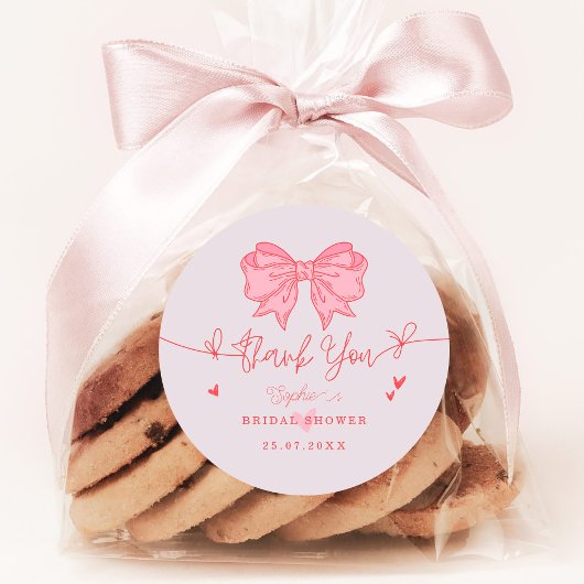 Blush Pink Bow Ze is Tying the Knot Vrijgezellenfe Ronde Sticker