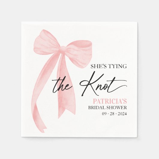 Blush Pink Bow Ze is Tying the Knot Vrijgezellenfe Servet (Voorkant)