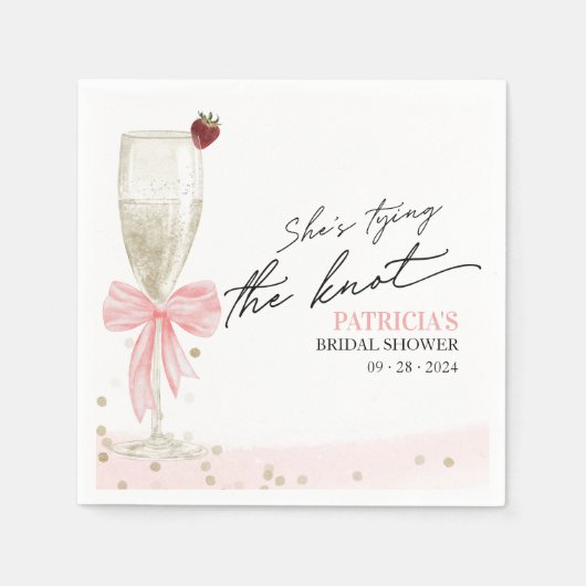 Blush Pink Bow Ze is Tying the Knot Vrijgezellenfe Servet (Voorkant)