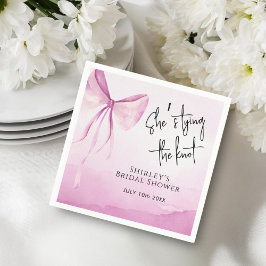 Blush Pink Bow Ze is Tying the Knot Vrijgezellenfe Servet