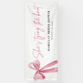 Blush Pink Bow Ze is Tying the Knot Vrijgezellenfe Spandoek (Verticaal)