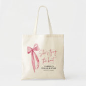 Blush Pink Bow Ze is Tying the Knot Vrijgezellenfe Tote Bag (Voorkant)