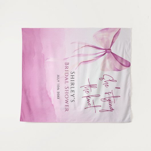 Blush Pink Bow Ze is Tying the Knot Vrijgezellenfe Wandkleed (Voorkant (horizontaal))