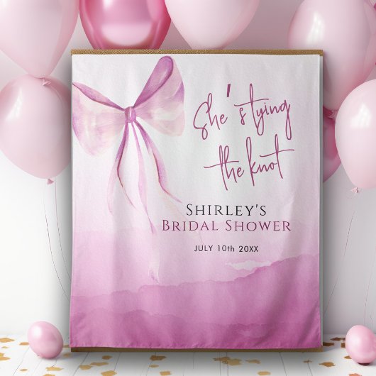 Blush Pink Bow Ze is Tying the Knot Vrijgezellenfe Wandkleed