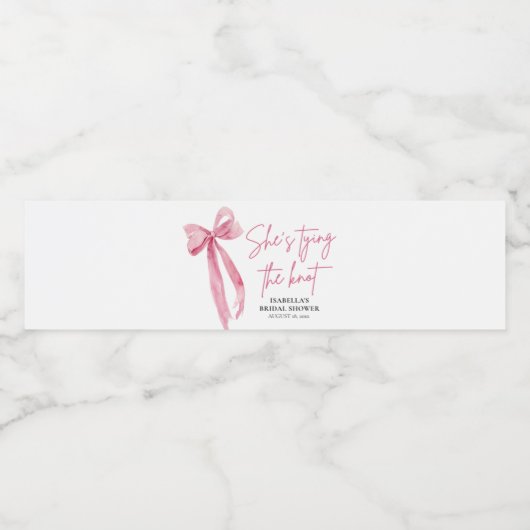 Blush Pink Bow Ze is Tying the Knot Vrijgezellenfe Waterfles Etiket (Enkel label)