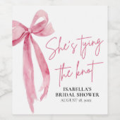 Blush Pink Bow Ze is Tying the Knot Vrijgezellenfe Wijn Etiket (Enkel label)
