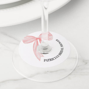 Blush Pink Bow Ze is Tying the Knot Vrijgezellenfe Wijnglaslabel