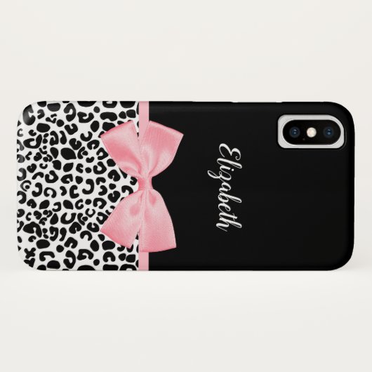 Blush Pink Bow Zwart Wit Leopard Print Patroon Case-Mate iPhone Case (Achterkant (horizontaal))