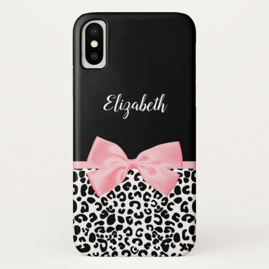Blush Pink Bow Zwart Wit Leopard Print Patroon Case-Mate iPhone Case (Achterkant)