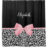 Blush Pink Bow Zwart Wit Leopard Print Patroon Douchegordijn (Voorkant)